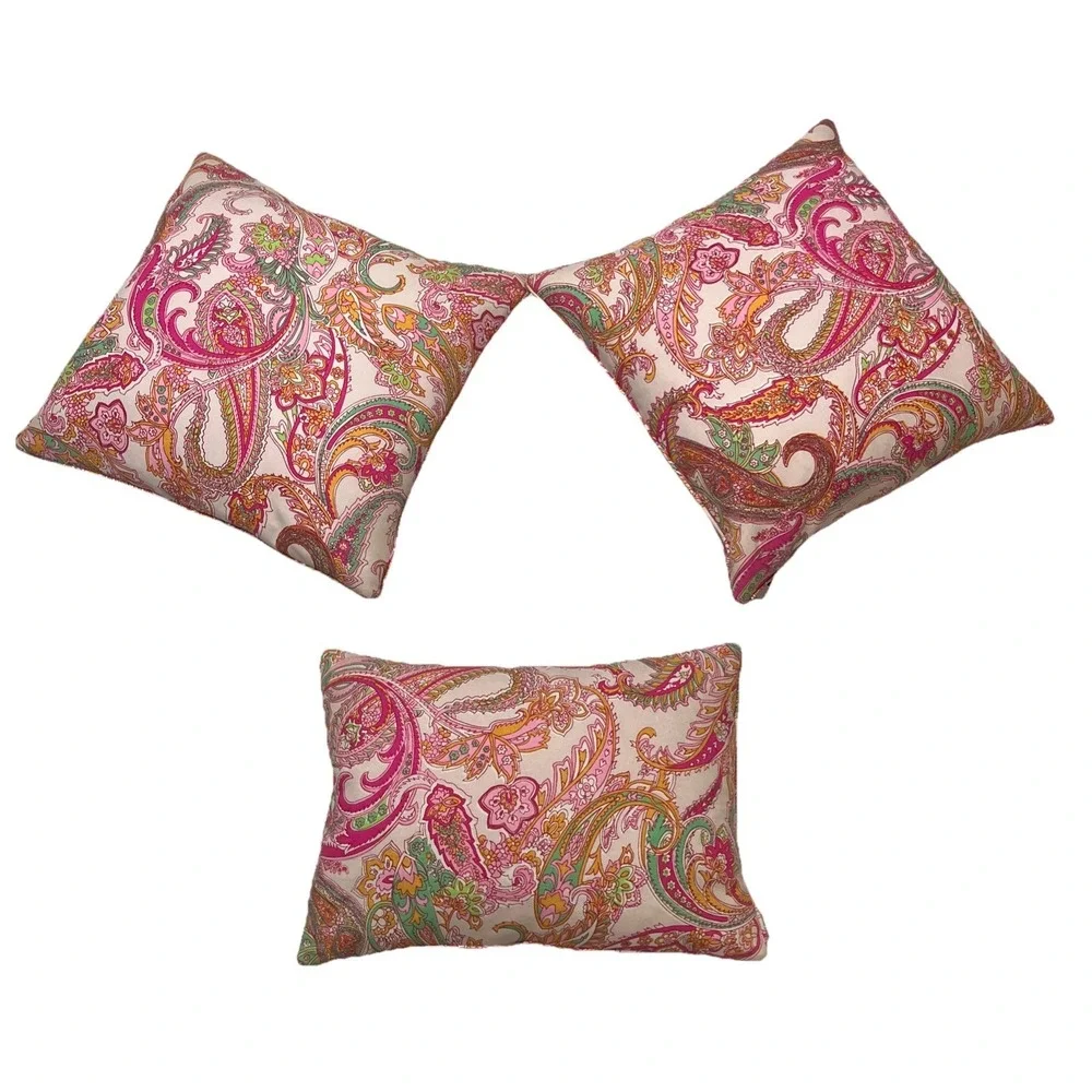 Lauren Ralph Lauren Throw Pillows Pink Paisley Down Filled Set Of 3 Preppy